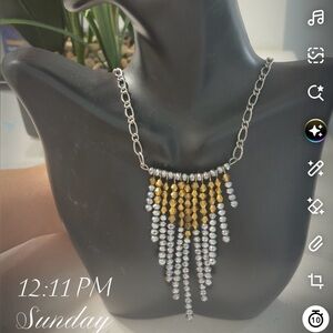 Handmade Silver and Gold Crystal Long Sweater Chain Necklace